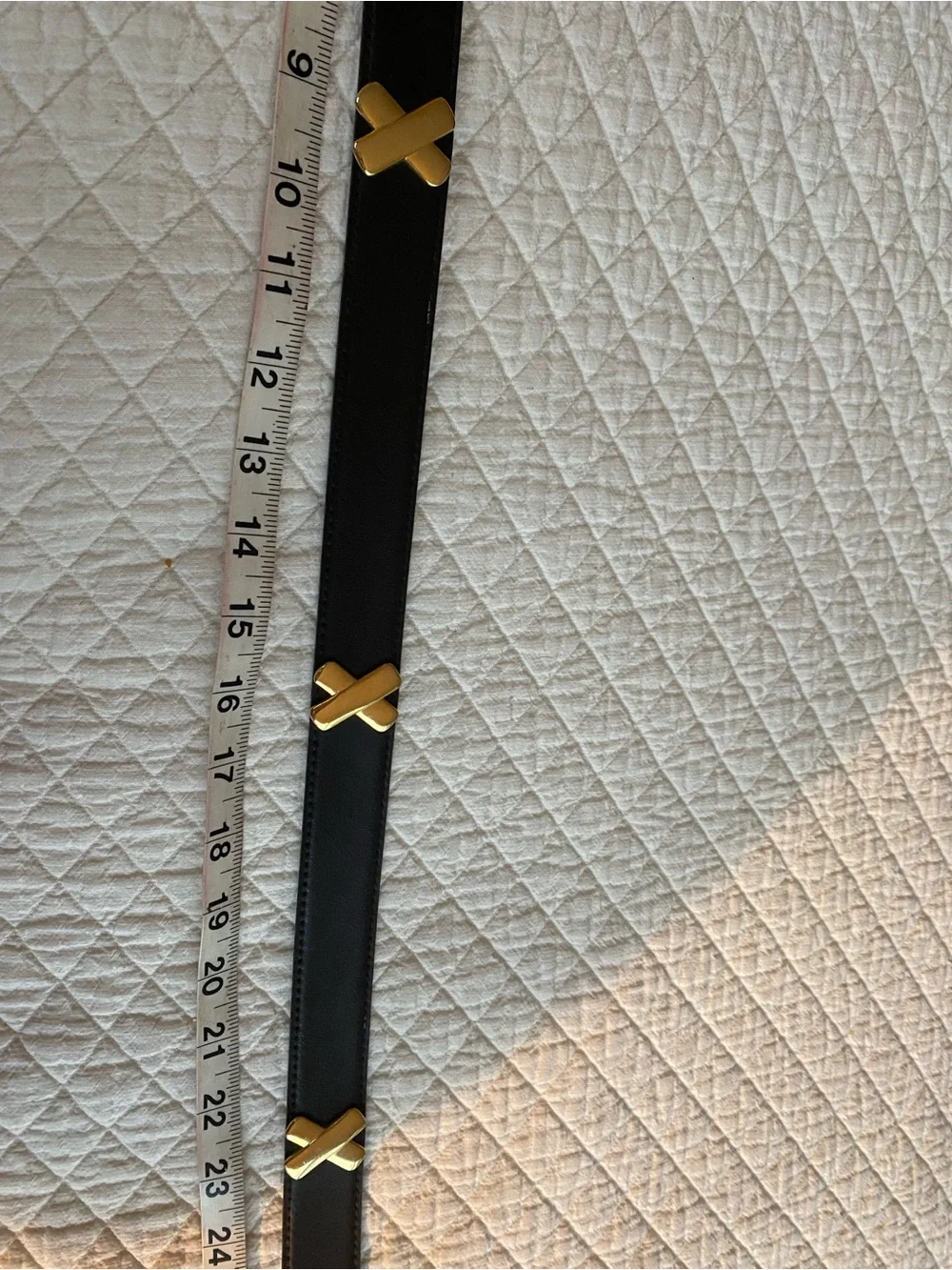VTG Black Faux Leather Kiss Statement Belt Gold X Stud Accents Rock Punk Medium